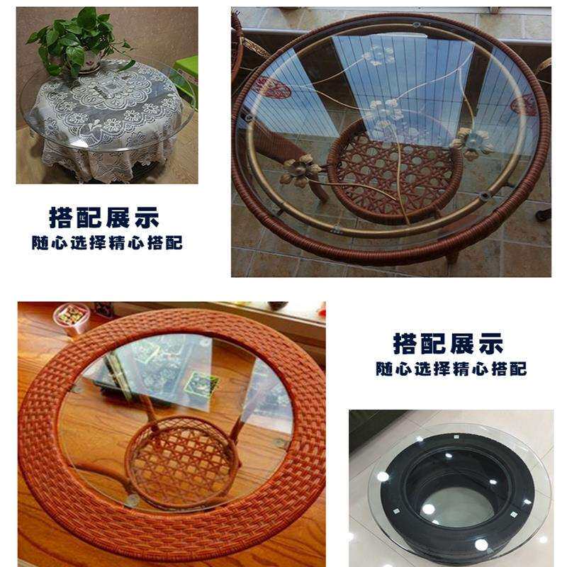 小圆桌钢化玻璃桌面藤桌圆形玻璃茶几餐桌酒店餐馆定 做台面防摔