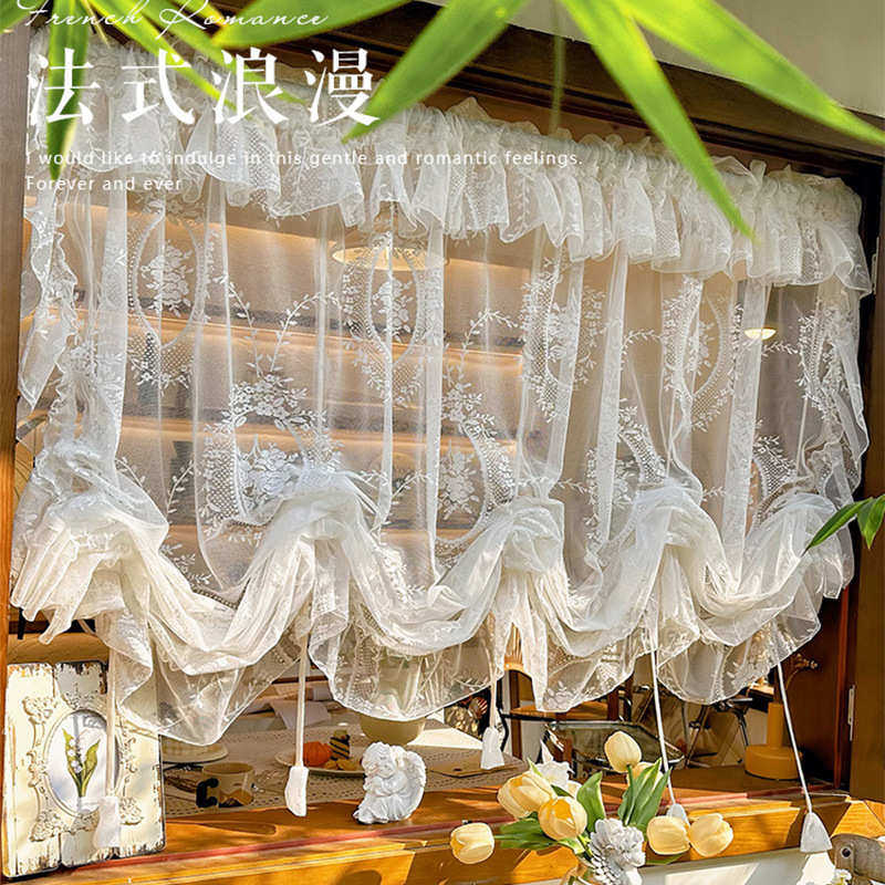 白色法式浪漫荷叶边罗马抽绳提拉帘厨房隔断半帘纱帘水波帘气球帘,居家布艺,卷帘,淘宝优惠券,粉丝福利购,淘宝优惠卷