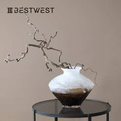 插花禅意渐变色玻璃玄关新款摆件花瓶中古中式客厅bestwest酒店