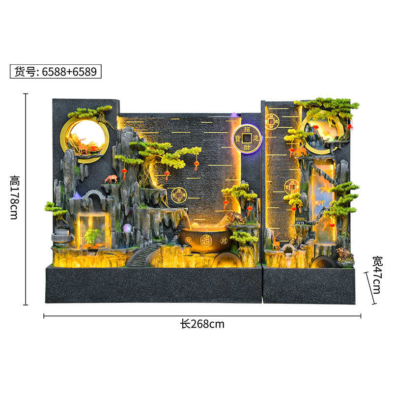 户外别墅公司酒店玄关装饰品花园造景摆件大型水幕墙假山流水喷泉