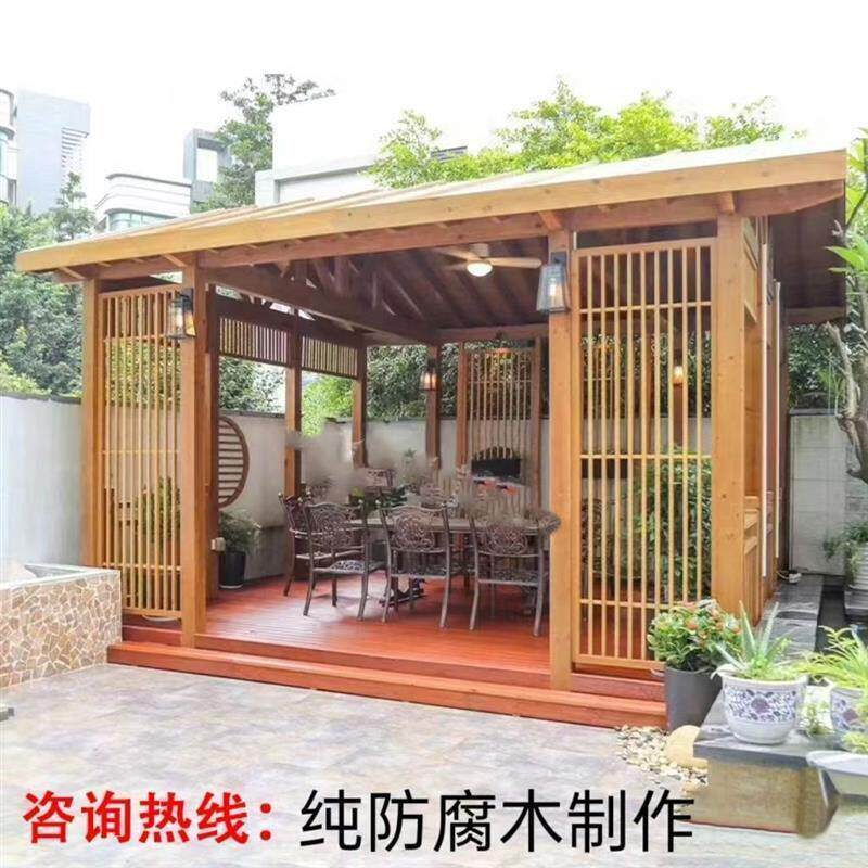 定制网红小院防腐木小木屋庭院民宿休闲茶室农家乐移动仿古凉亭