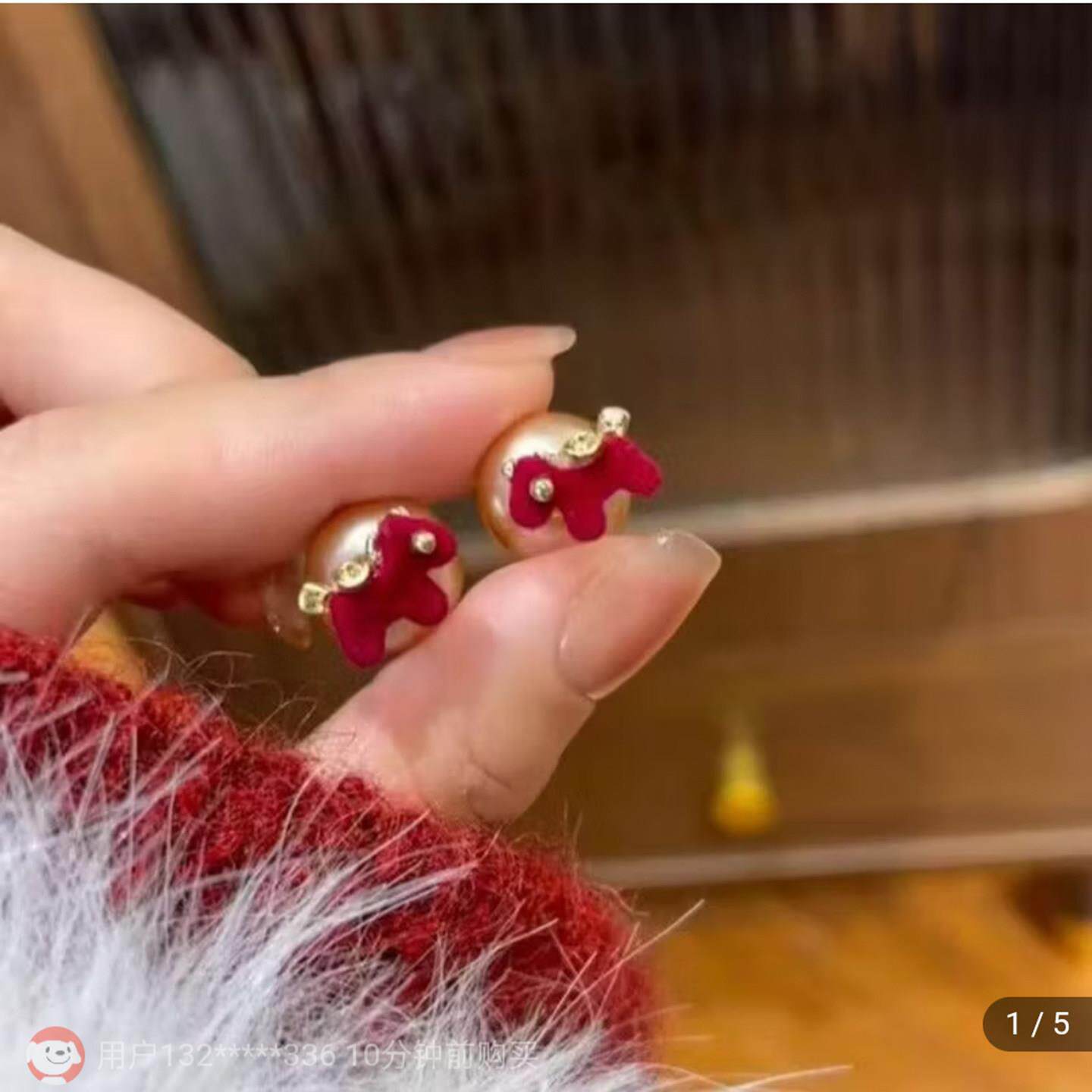 杰灵优选红色小马珍珠耳环女本命年马上有钱两戴耳钉新年绝美耳饰