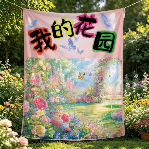我的花园我的菜园挂布卡通涂鸦露营小院民宿氛围布研学背景布定制