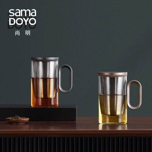 尚明玻璃茶杯耐热不锈钢过滤泡茶杯公室喝茶水杯日式家用泡茶壶
