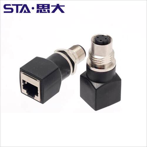 轨道交通以太网M12转RJ45转接头4芯D编码X扣Coding8芯A型连接器