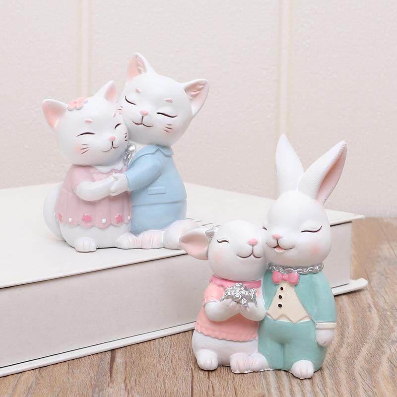 树脂兔子温馨家庭亲情摆件创意卡通猫咪摆设书柜桌面饰品