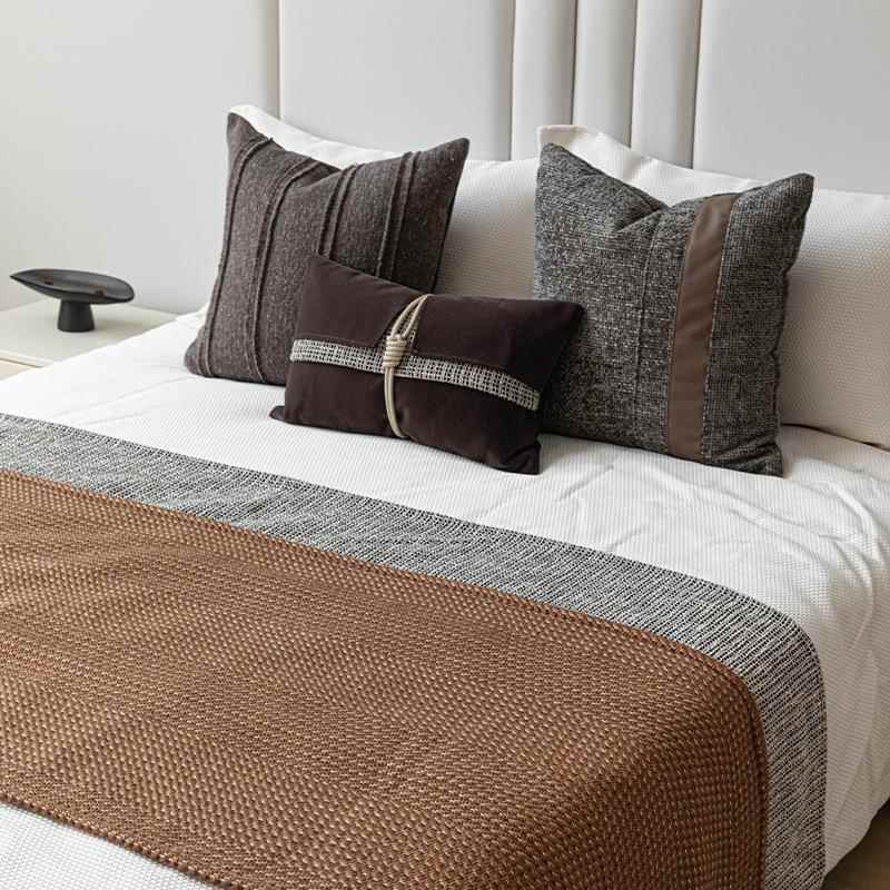 轻奢中古风样板间床品软装家具展厅酒店棕咖色调床上用品多件套