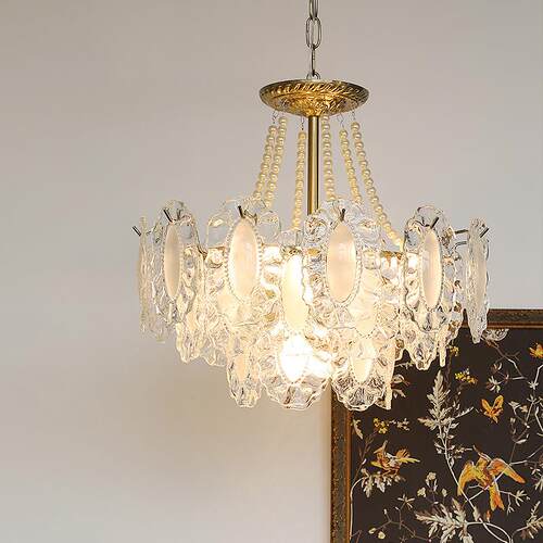 法式田园水晶卧室吊灯客厅简约温馨珍珠玻璃网红创意餐厅灯具轻奢