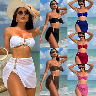 Female split swimsuit with three exposed back skirt style