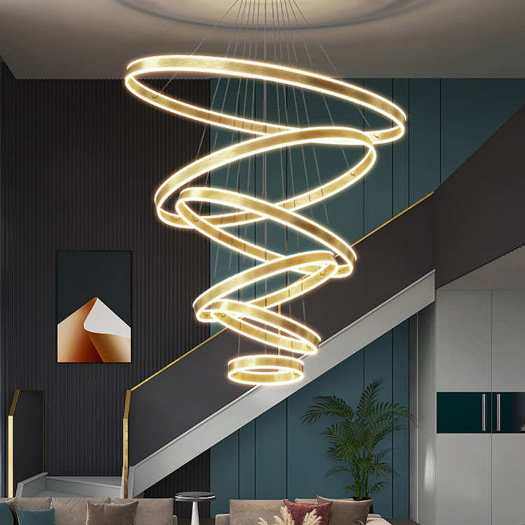 复式楼大吊灯现代轻奢别墅创意客厅灯酒店大堂售楼部loft楼梯吊灯