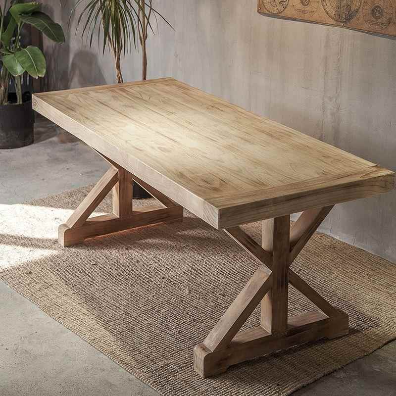 新款l详见包装办oft实木餐桌复古简约现代书公桌工作台电脑桌桌条