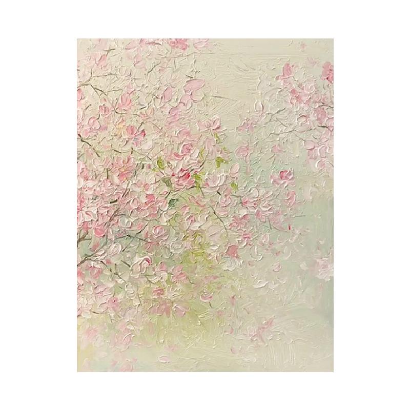 挂画桃花手工风装饰画肌理手绘玄关丙烯法式花卉奶油油画客厅粉色