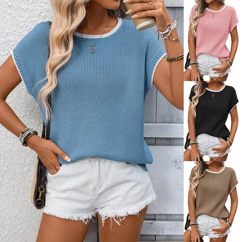 Women Summer Cap Sleeve Knit Tops Casual Sleeveless Sweater