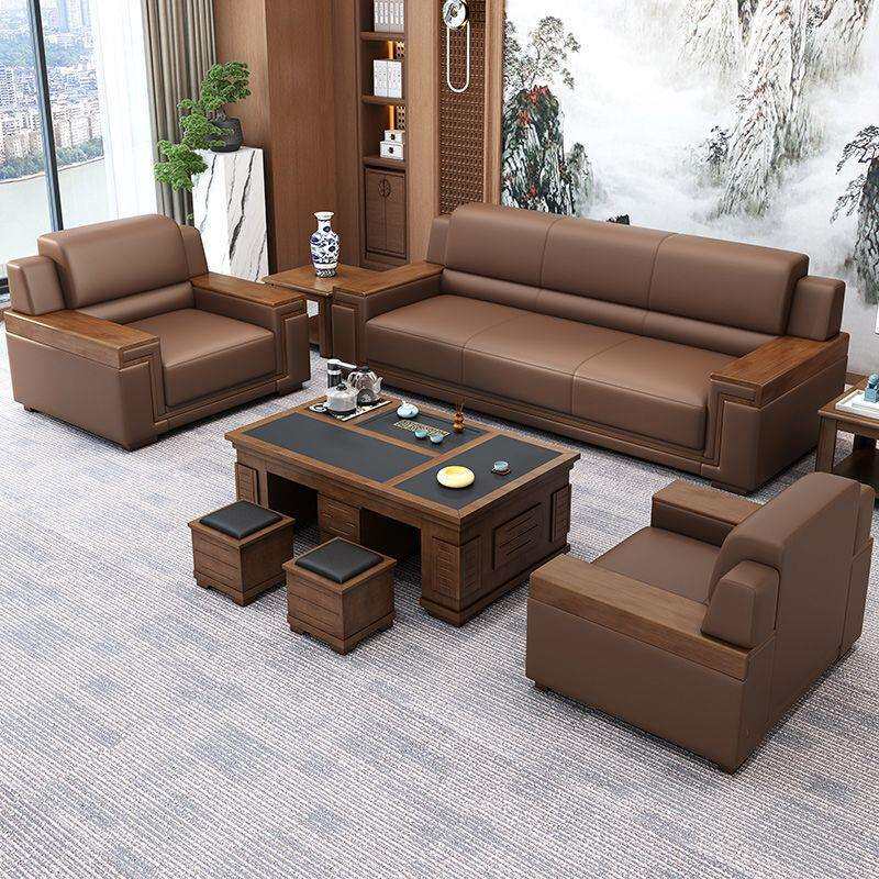 办公沙发简约小型简约现代商务会客办公室西皮沙发茶几组合