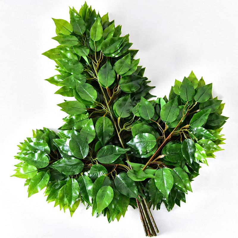彷真绿色植物榕树叶过胶塑料假树叶绿叶子造景塑料树枝装饰榕树枝