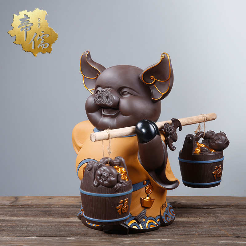 茶宠千猪变招财猪桌面摆件精品紫砂陶瓷创意家居大号工艺品