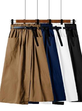 绿色半身裙女2025 新款高腰纯色显瘦a字中长款工装梨形身材裙子定