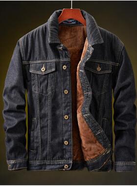 Men's denim jacket, thickened warm cotton jacket, plus