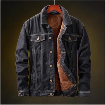 Men's denim jacket, thickened warm cotton jacket, plus