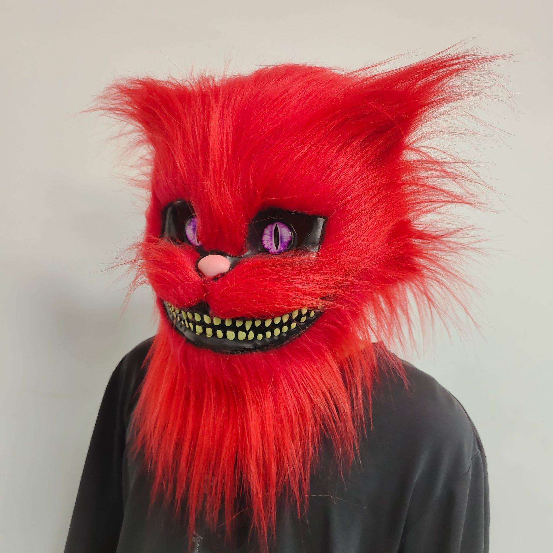猫头套 cosplay万圣节派对用品爱丽丝柴郡猫动物面具头套乳胶面具