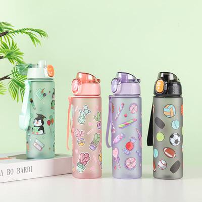 New Bounce Lid Frosted Water Bottle with Straw and Handle, 6