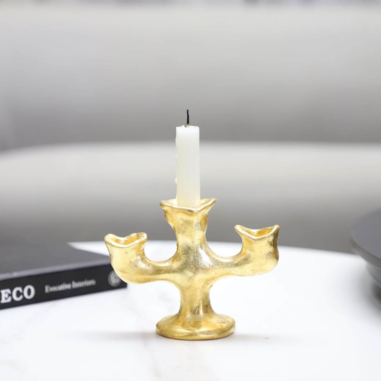 现代简约复古金色树脂三头烛台桌面摆件餐厅酒店客厅卧室家居饰品