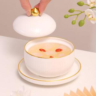 白汤杯酒店餐厅商业有盖陶瓷炖锅防水炖金边燕窝杯甜点杯小炖锅