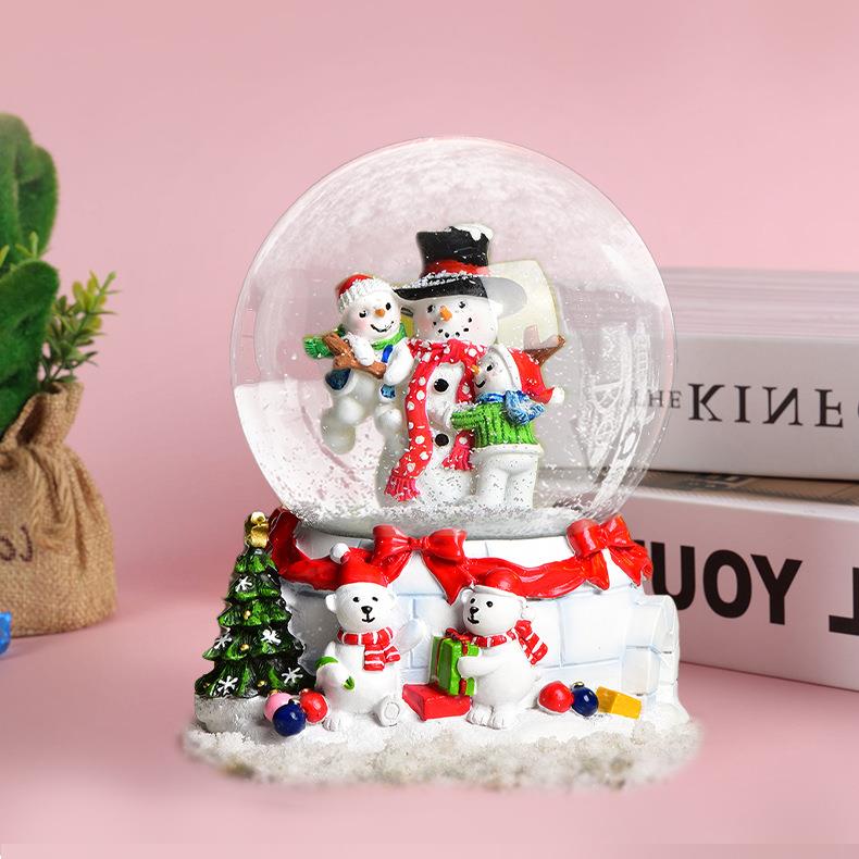 现货圣诞礼物雪人水晶球八音盒七彩灯光生日礼物装饰品摆件定制