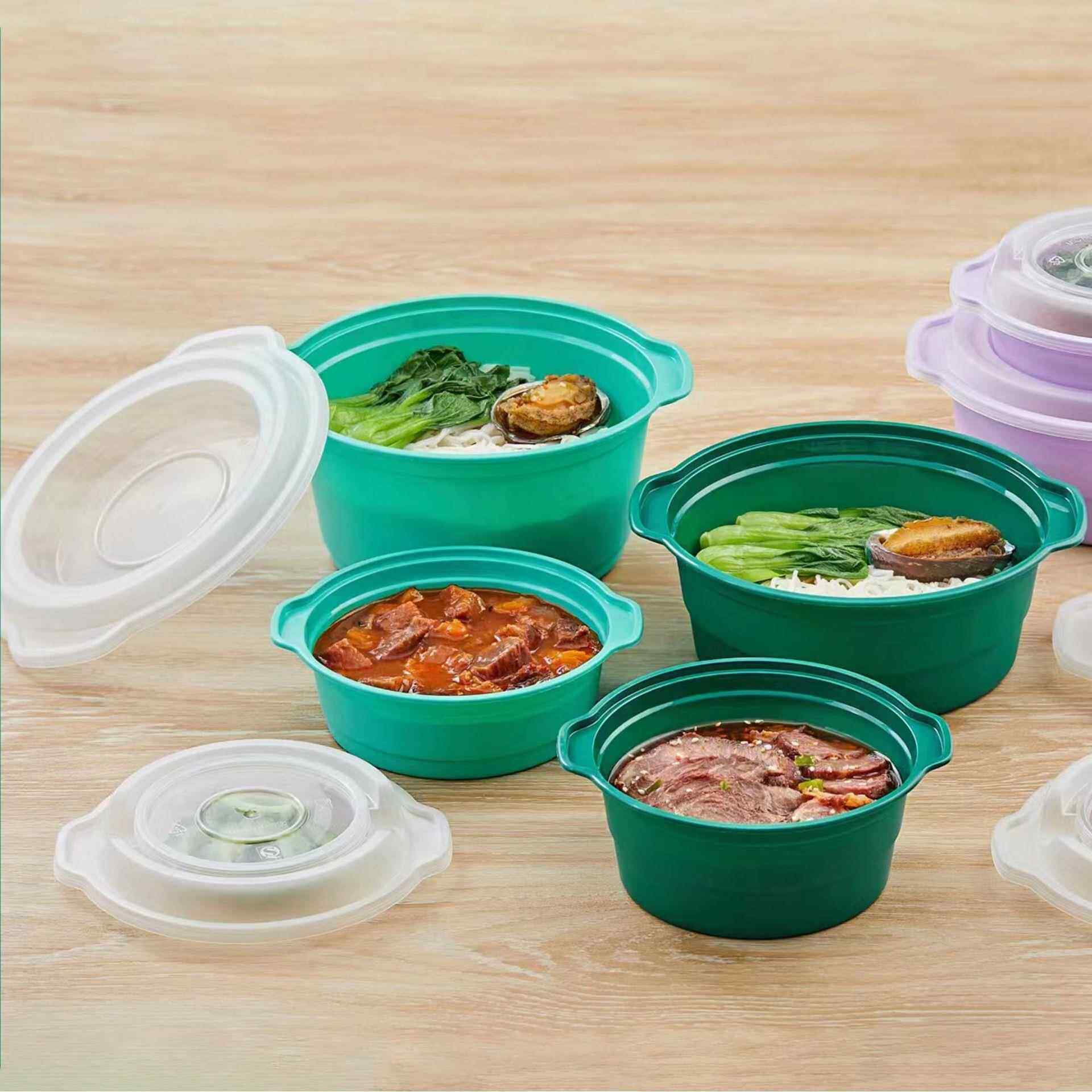 一次性双耳汤碗加厚塑料圆碗双层煲仔饭盒砂锅外卖餐盒分格打包盒