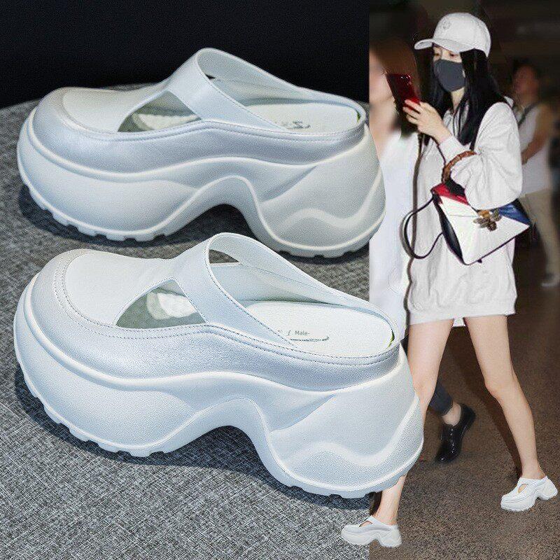 身高增加8cm ~厚底女式拖鞋，剪裁出高度，适合小人儿在包头休闲