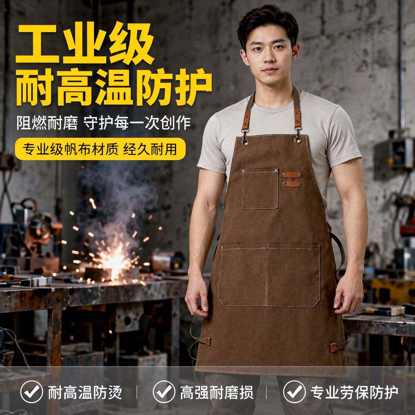 工业焊工电焊帆布围裙耐高温防烫阻燃劳保工作服防护防污围腰耐磨
