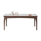 亮光岩板实木餐桌高端胡桃木色2025新款 简约家用长方形白蜡木饭桌