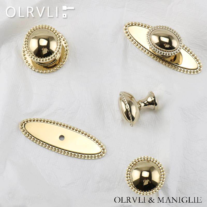Olrvli黄铜亮金覆古圆形抽屉手柄法国可访问的豪华欧洲橱柜椭圆形