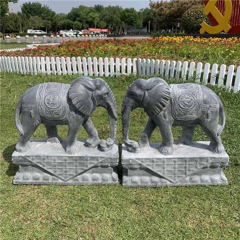 sddx7845石雕雕象一对青石象摆件石店材雕刻酒大家门口石头精石象