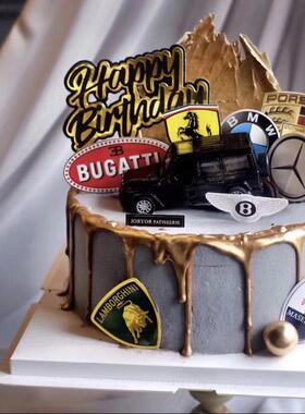 新款直销汽车蛋糕装饰摆件黑色合金奔驰模型跑车越野车男神生日插