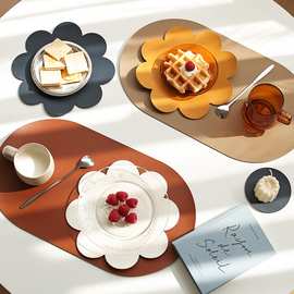 北欧风皮革花朵餐桌垫家用西餐垫防水油，隔热创意碗垫子杯垫餐盘垫
