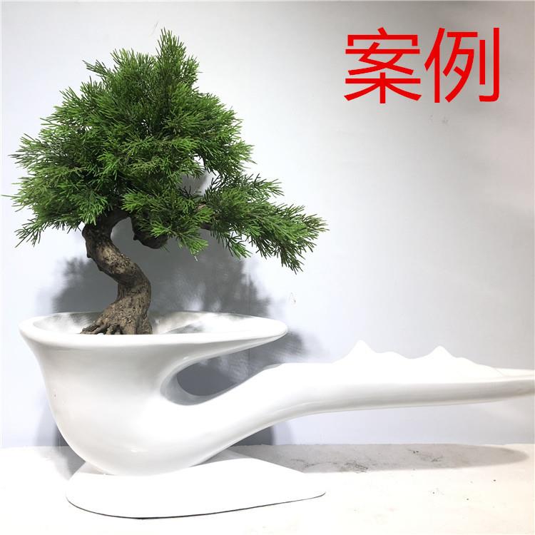 插仿真迎客松玻璃钢花盆仿烟斗形状家居样板房玄光软装摆设微景观