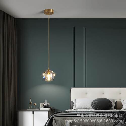 新款直销北欧卧室床头小吊灯水晶单头后现代简约餐厅吧台轻奢铁艺