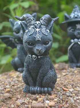 新款直销新款万圣节摆件魔法猫咪树脂工艺品独立站动物雕塑橱窗桌