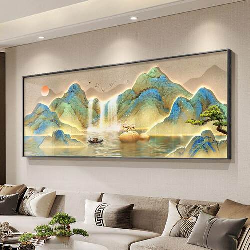 千里江山图客厅装饰画新中式山水画大气横幅靠山图沙发背景墙挂画