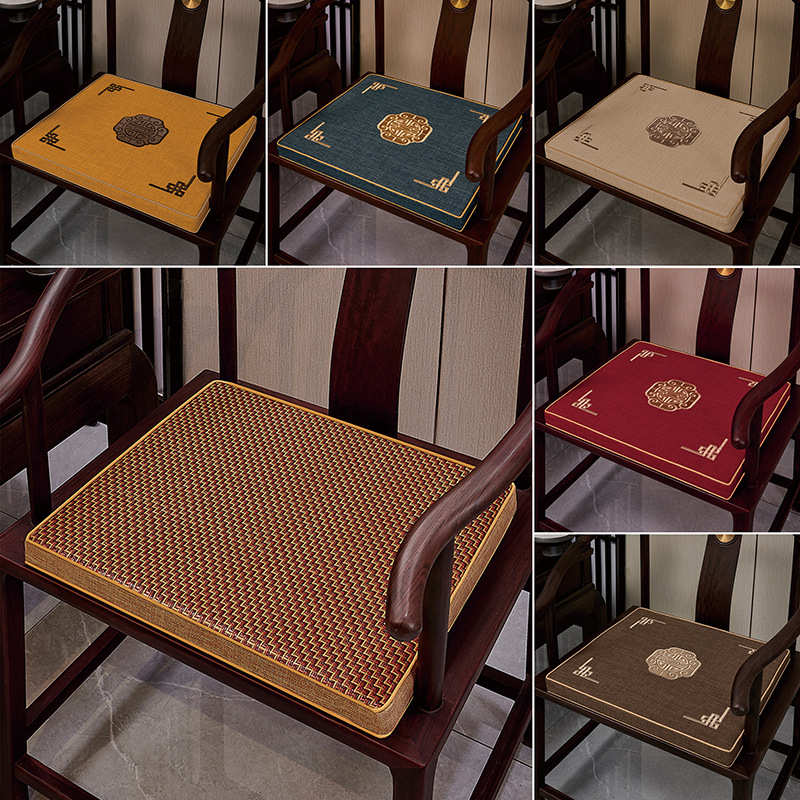 正反两用坐垫透气红木椅子双面坐垫凉席海绵四季座垫护腰防水棉麻