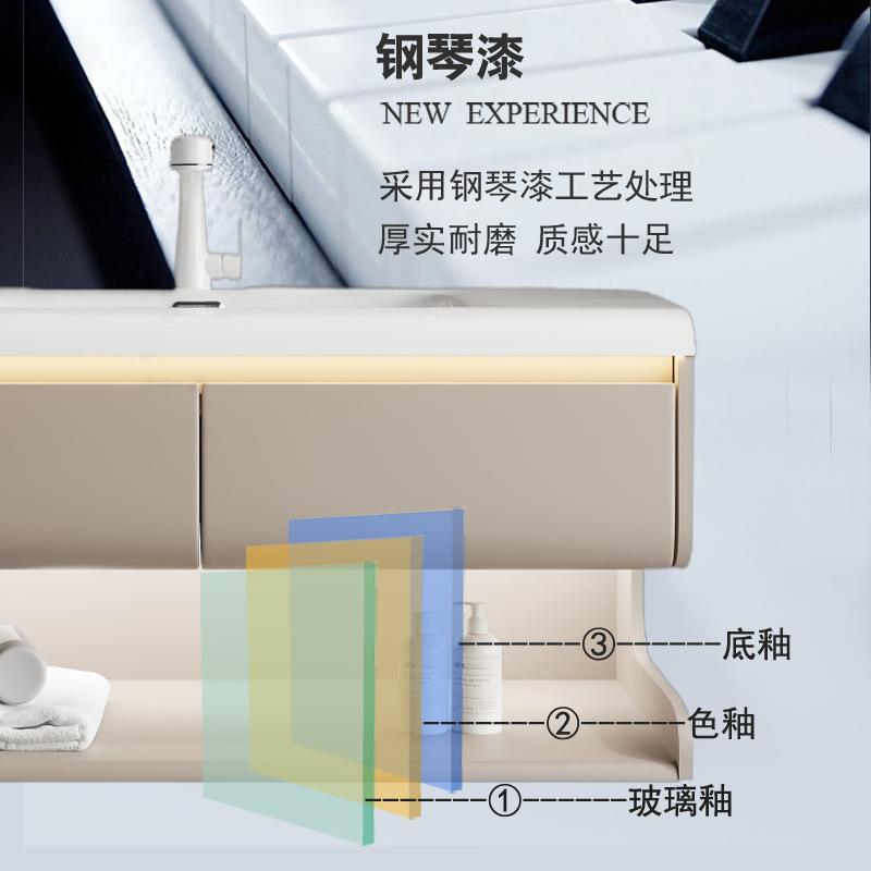 奶油风双抽屉烤漆实木浴室柜组合智能镜柜半敞开金百盛卫浴柜2067