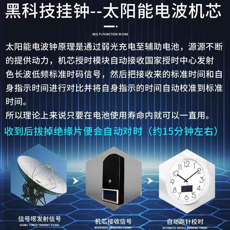 A5太电波钟简约挂钟客厅家用时尚能静音F76595HSL白挂阳表挂墙时