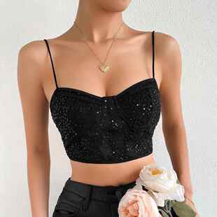 Tank Camisole Sequined Streetwear辣妹背心 Y2K Top Tops Women