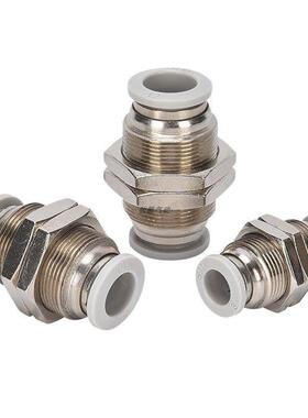 BPM气管穿板双头接头PM隔板直通快插固定4/6/8/10/12/16气动穿墙