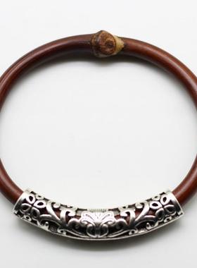 高档天藤记藏镯银鸡血藤手 西藏银配款节饰男款女有无节情侣款木