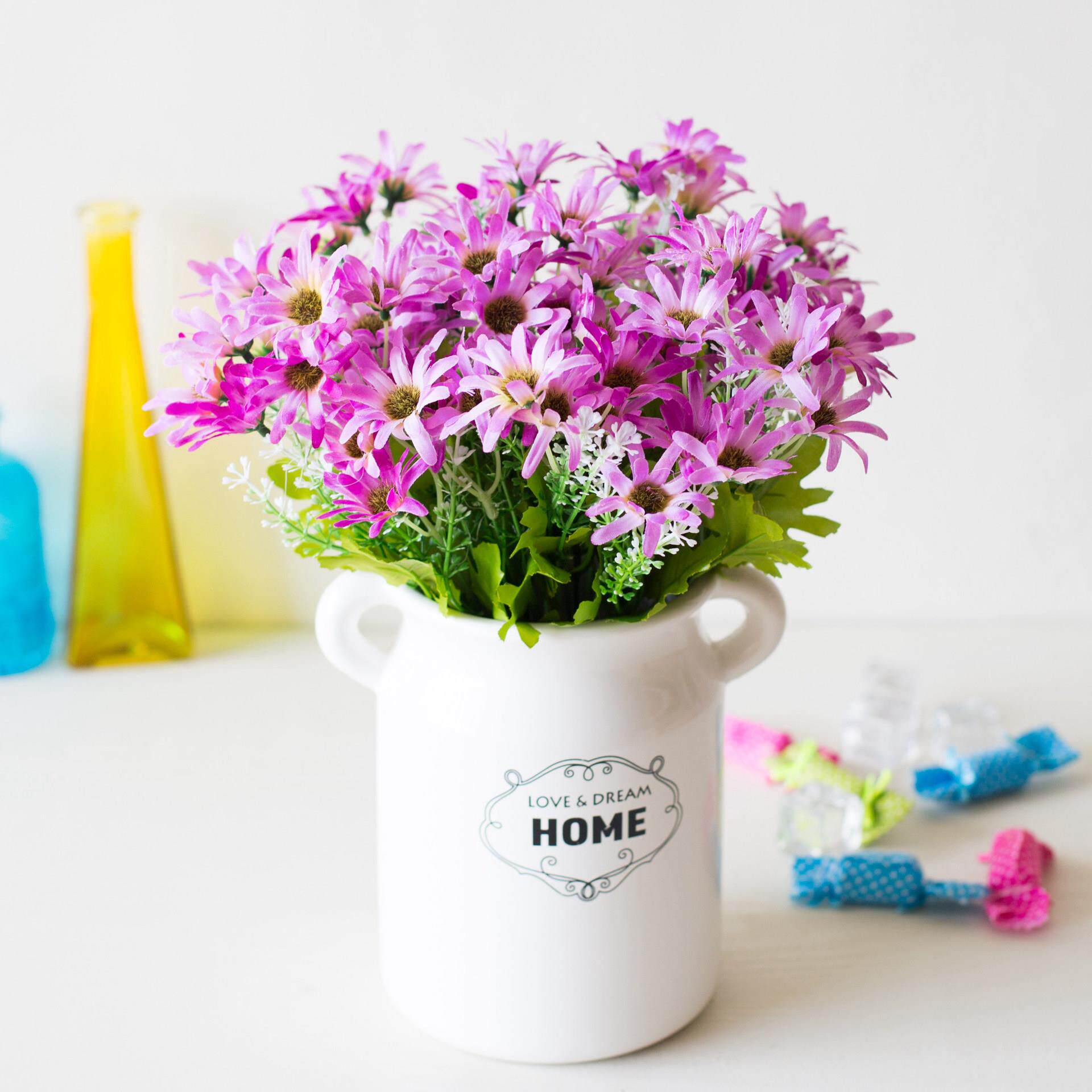 田园仿非真洲雏菊6叉小野把居花跳舞兰花束家橱窗hcs装菊饰塑料绢