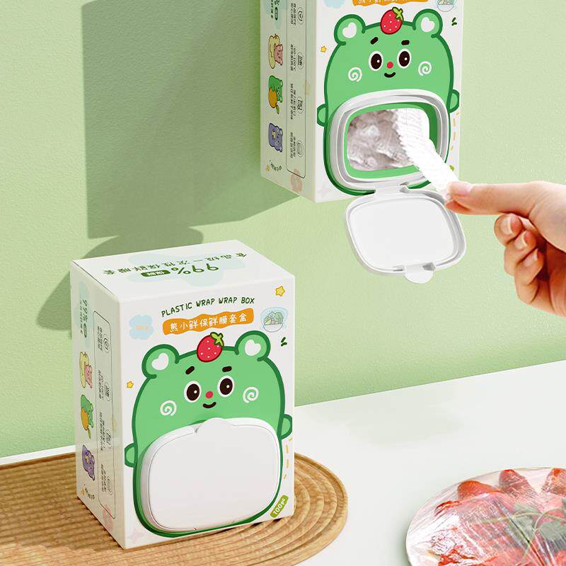 卡通保鲜膜套盒家用厨房壁挂抽取式一次性保鲜套剩饭剩菜碗盘罩子
