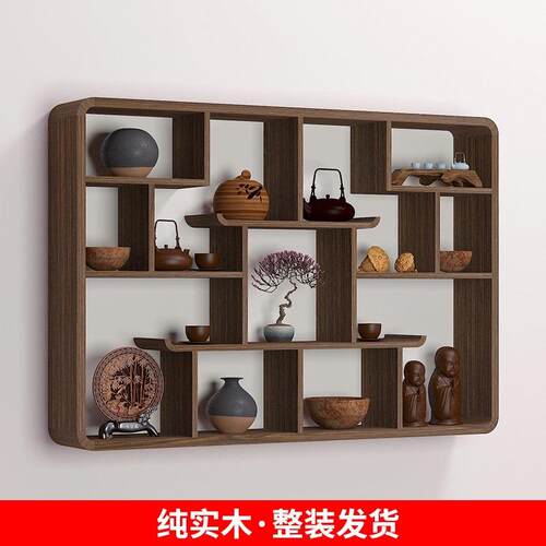 博古架挂墙多宝阁实木中式茶架壁挂式置物架墙上壁挂隔断