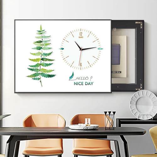 电表装饰画小清0719-2绿植现餐厅钟表画代简约新免打孔配电箱箱遮